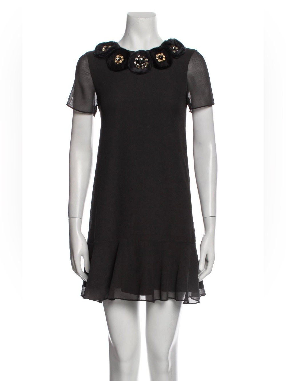 Needle & Thread Black Floral-Embellished Chiffon Mini Dress